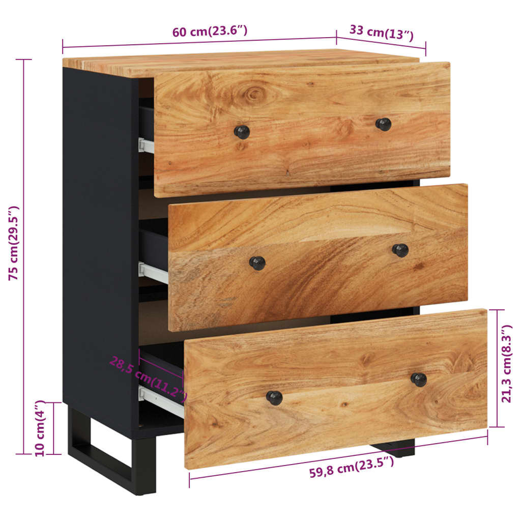 vidaXL Ντουλάπι 60 x 33 x 75 εκ. από Μασίφ Ξύλο Ακακίας