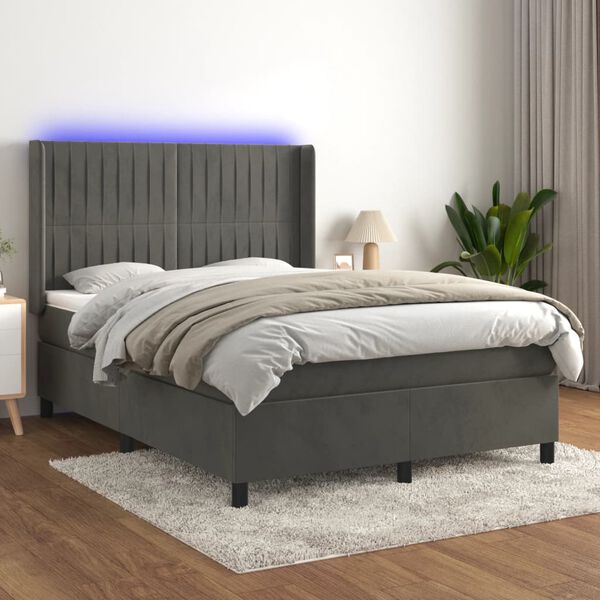 vidaXL &Kappa;&rho;&epsilon;&beta;ά&tau;&iota; Boxspring &mu;&epsilon; &Sigma;&tau;&rho;ώ&mu;&alpha; & LED &Sigma;&kappa;. &Gamma;&kappa;&rho;&iota; 140x200&epsilon;&kappa;. &Beta;&epsilon;&lambda;&omicron;ύ&delta;&iota;&nu;&omicron;