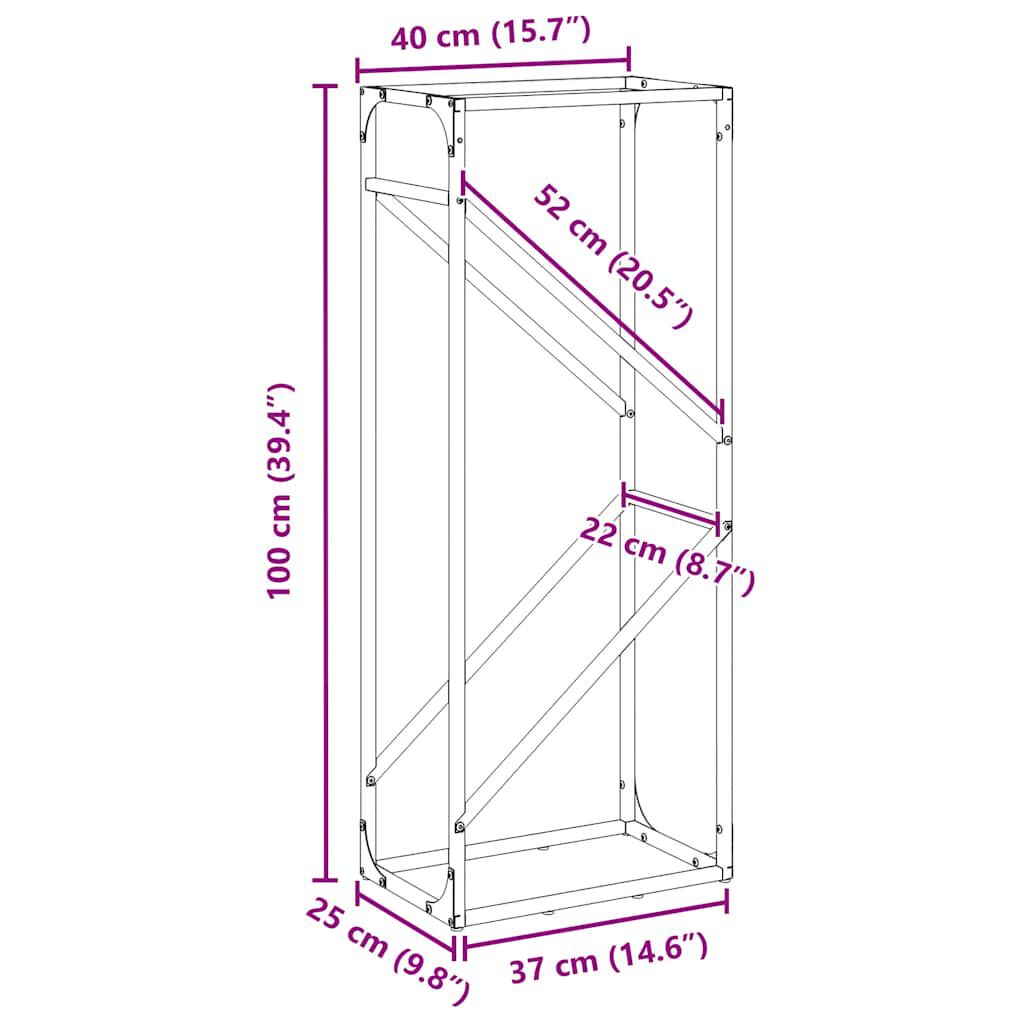 vidaXL Ράφι για καυσόξυλα Ανθρακί 40x25x100 εκ. Ατσάλι ψυχρής έλασης