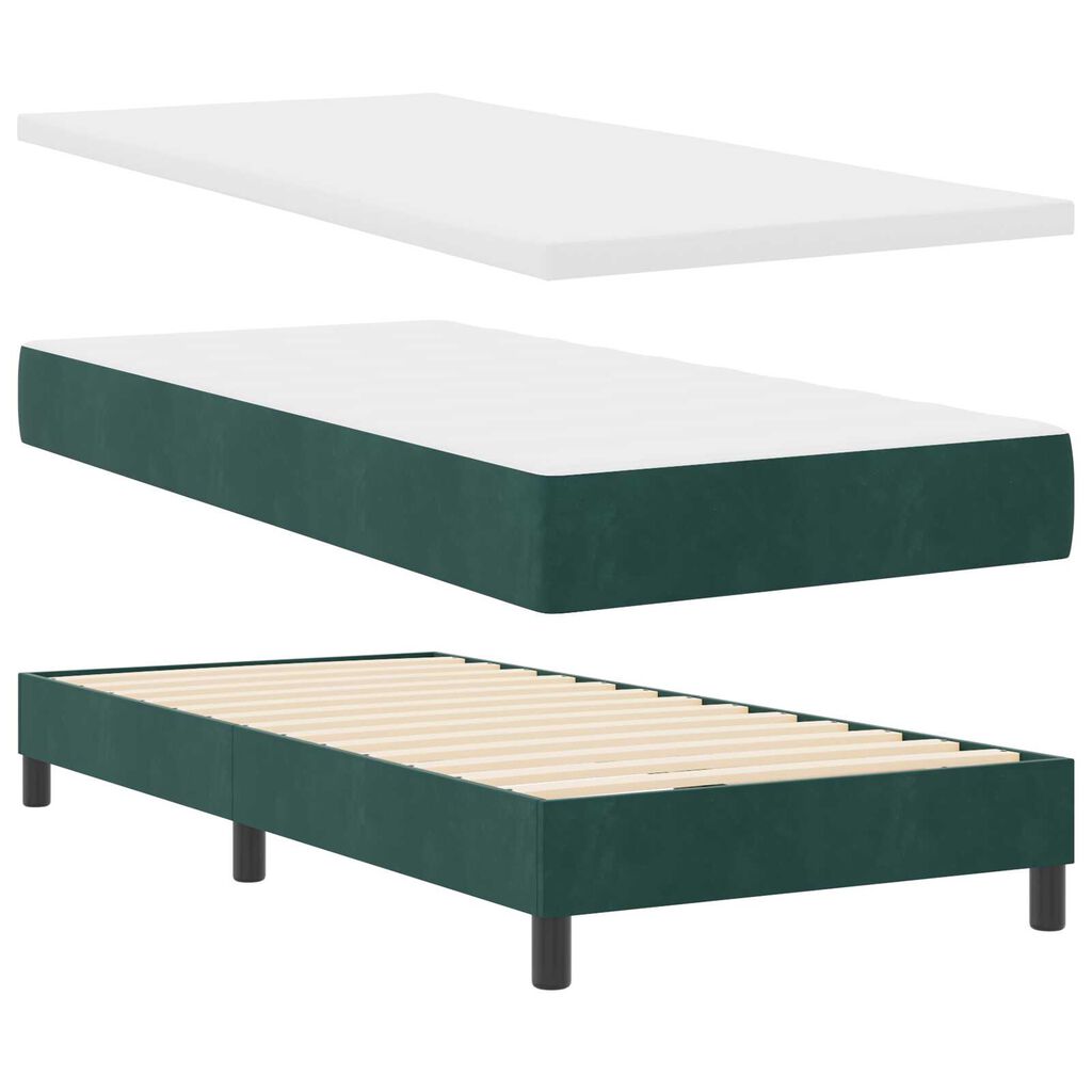 κρεβάτι box spring με μαξιλάρι και LED vidaXL σκούρο πράσινο 90x190 εκ. βελούδο