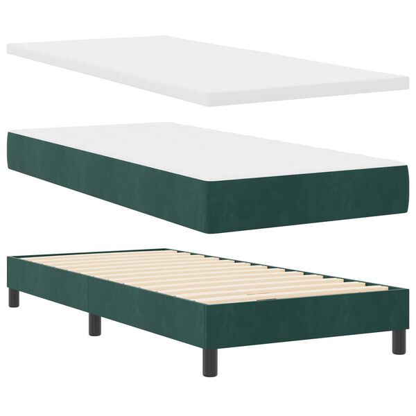 κρεβάτι box spring με μαξιλάρι και LED vidaXL σκούρο πράσινο 90x190 εκ. βελούδο