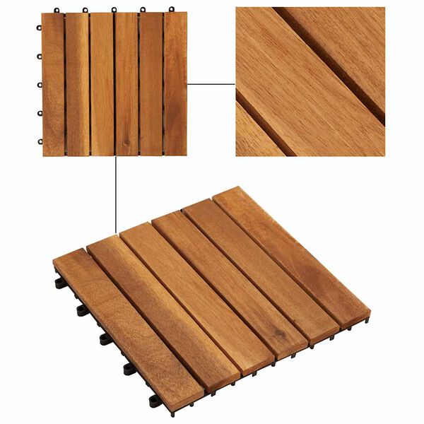 vidaXL Πλακάκια Deck 10 τεμ. Γκρι Πατίνα 30x30 εκ. Μασίφ Ξύλο Ακακίας