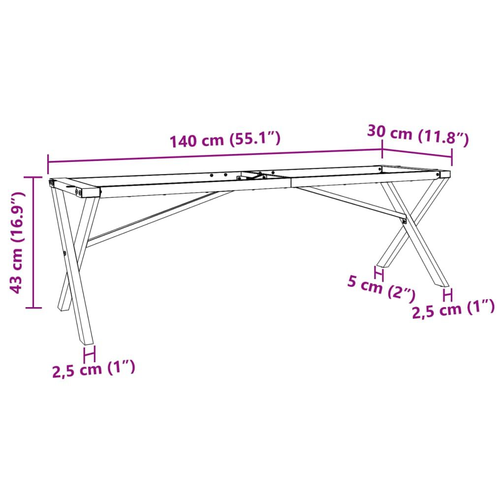 vidaXL Πόδια Τραπεζιού Σαλονιού σε Σχήμα «Χ» 140x30x43 εκ. Ατσάλι