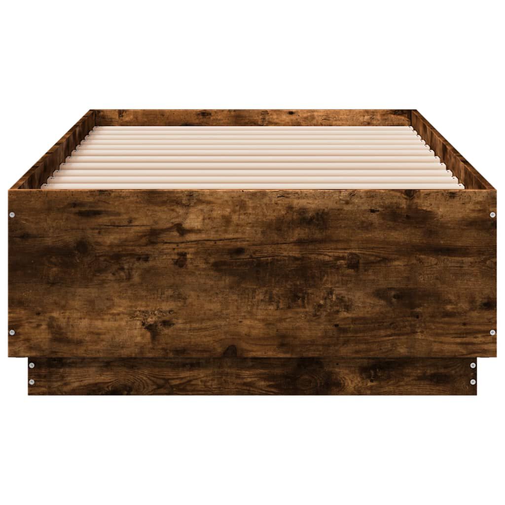 vidaXL Πλαίσιο Κρεβατιού με LED Καπνιστή Δρυς 75x190 εκ. Επεξεργ. Ξύλο