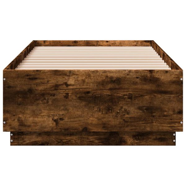 vidaXL Πλαίσιο Κρεβατιού με LED Καπνιστή Δρυς 75x190 εκ. Επεξεργ. Ξύλο
