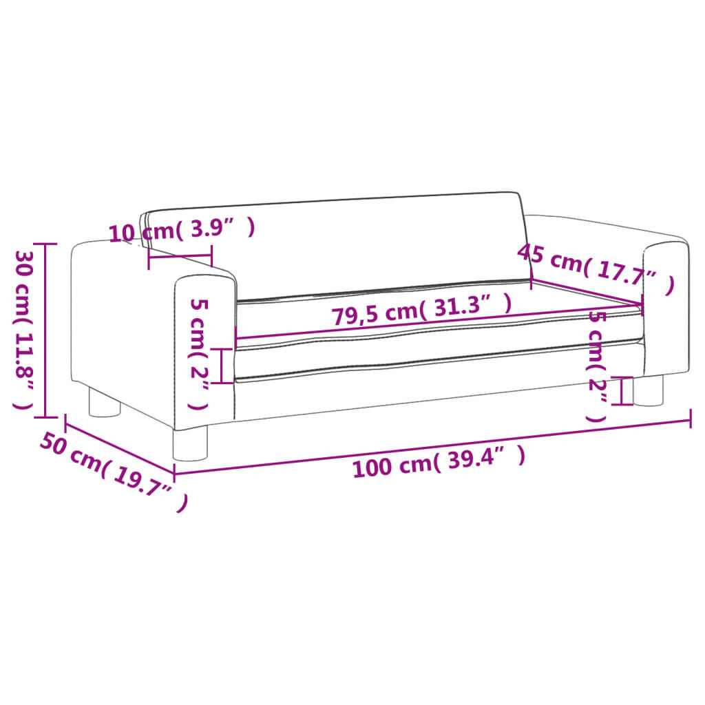 vidaXL Καναπές Παιδικός με Υποπόδιο Κρεμ 100 x 50 x 30 εκ. Συνθ. Δέρμα