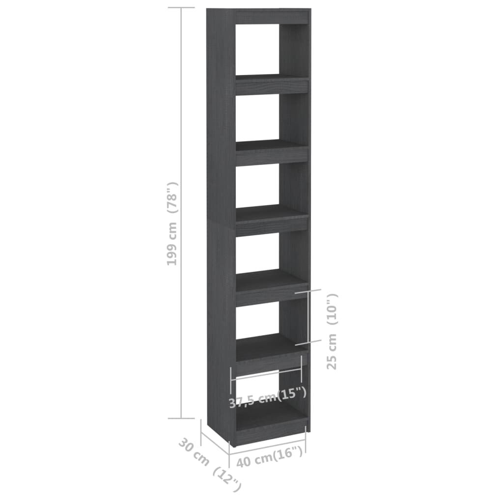 vidaXL Βιβλιοθήκη/Διαχωριστικό Χώρου Γκρι 40x30x199 εκ. Ξύλο Πεύκου