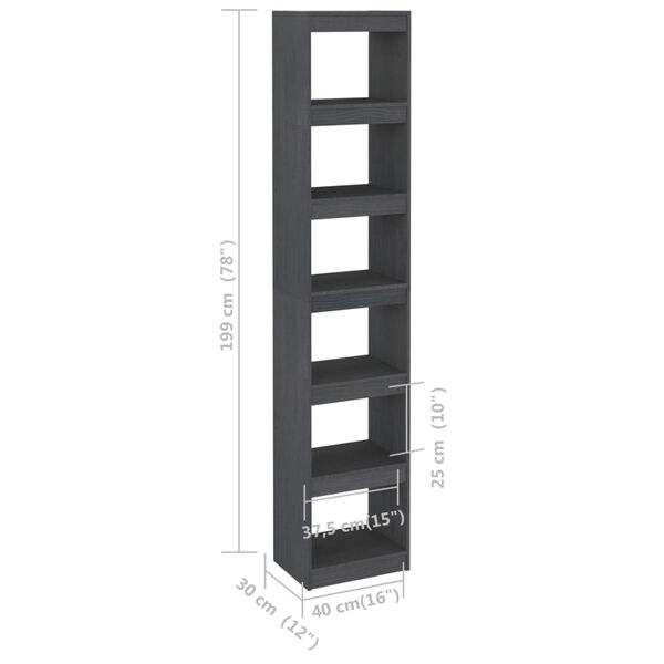 vidaXL Βιβλιοθήκη/Διαχωριστικό Χώρου Γκρι 40x30x199 εκ. Ξύλο Πεύκου