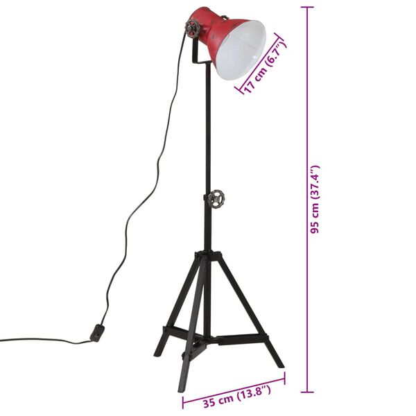 vidaXL Φωτιστικό Δαπέδου 25 W Αντικέ Κόκκινο 35x35x65/95 εκ. Ε27