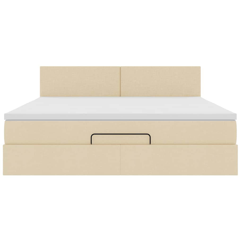 vidaXL Οθωμανικό κρεβάτι με στρώμα & LEDs Cream 180x200cm ύφασμα