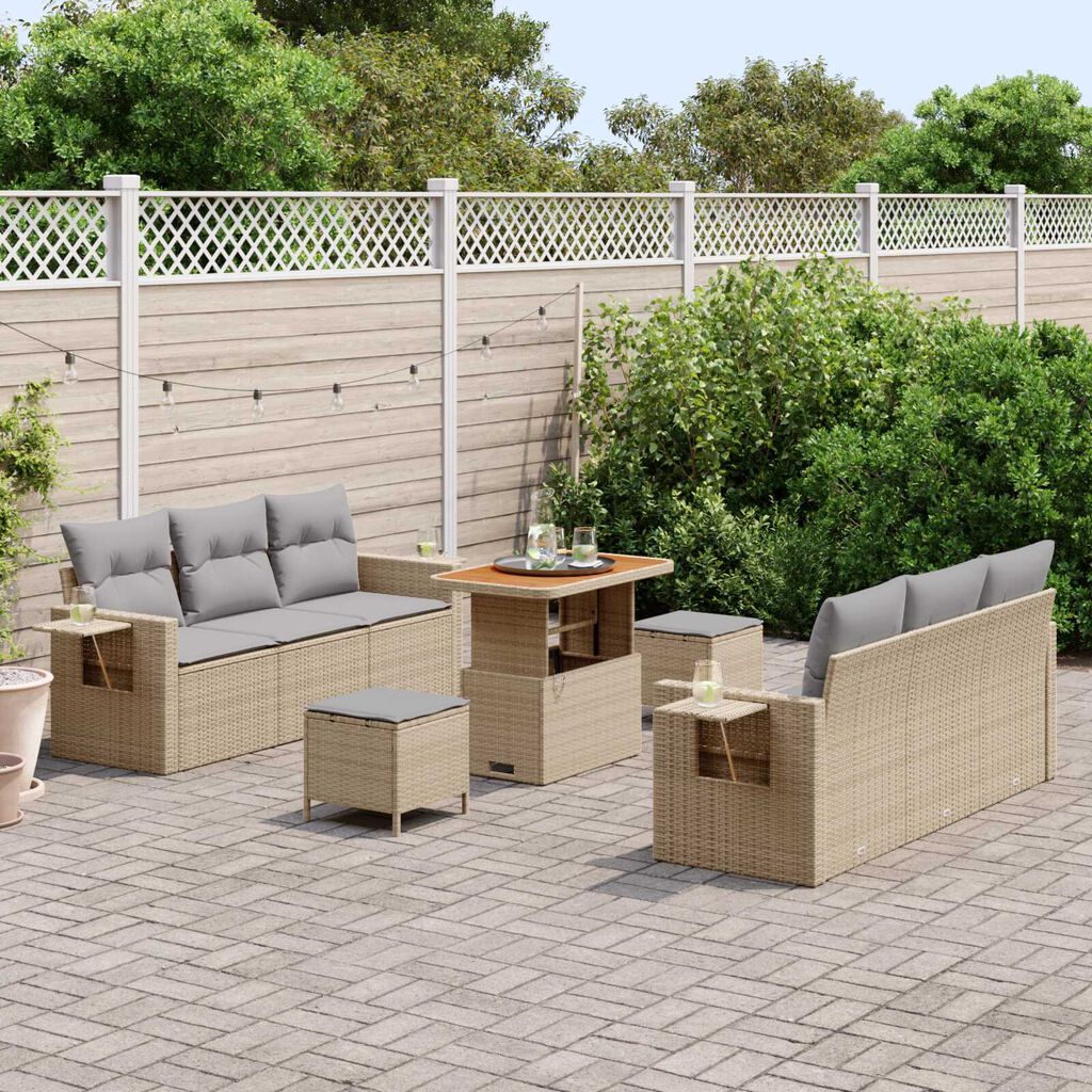 vidaXL Σετ Καναπέ Κήπου 9 pcs μπεζ και ανοιχτό γκρι 90 x 55 x 71 cm