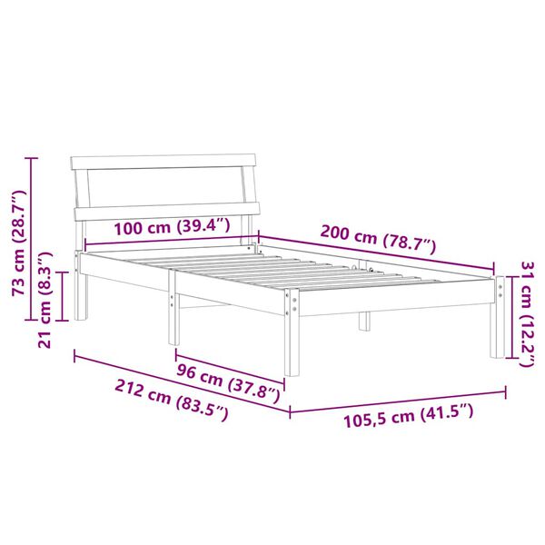 vidaXL Σκελετός Κρεβατιού Λευκό 100 x 200 cm Μασίφ ξύλο πεύκου