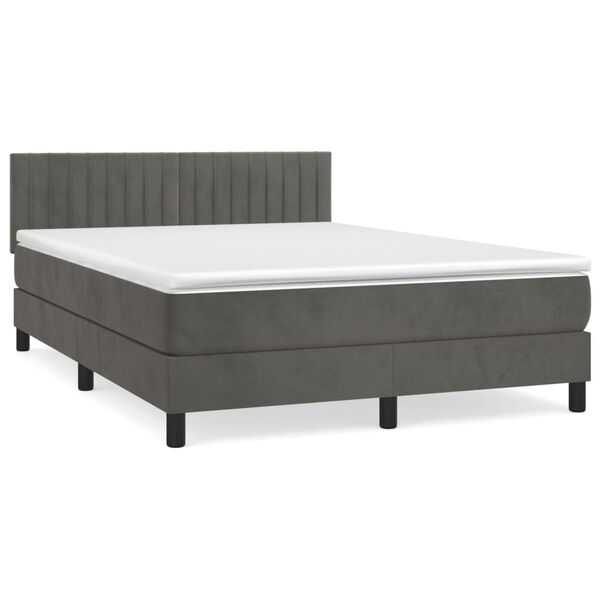 vidaXL Κρεβάτι Boxspring με Στρώμα Σκούρο Γκρι 140x190 εκ. Βελούδινο