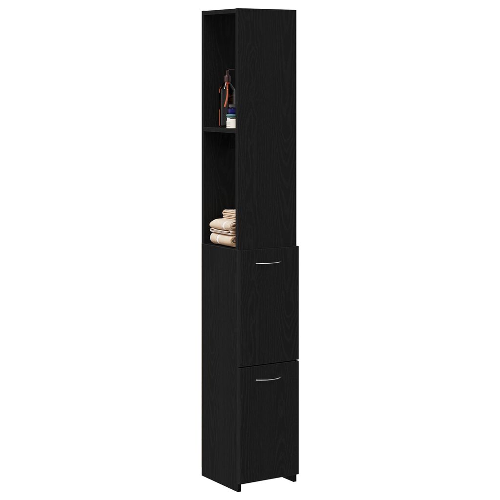 vidaXL Ντουλάπα Μπάνιου Μαύρη Δρυς 25x25x170 εκ από Επεξεργασμένο Ξύλο