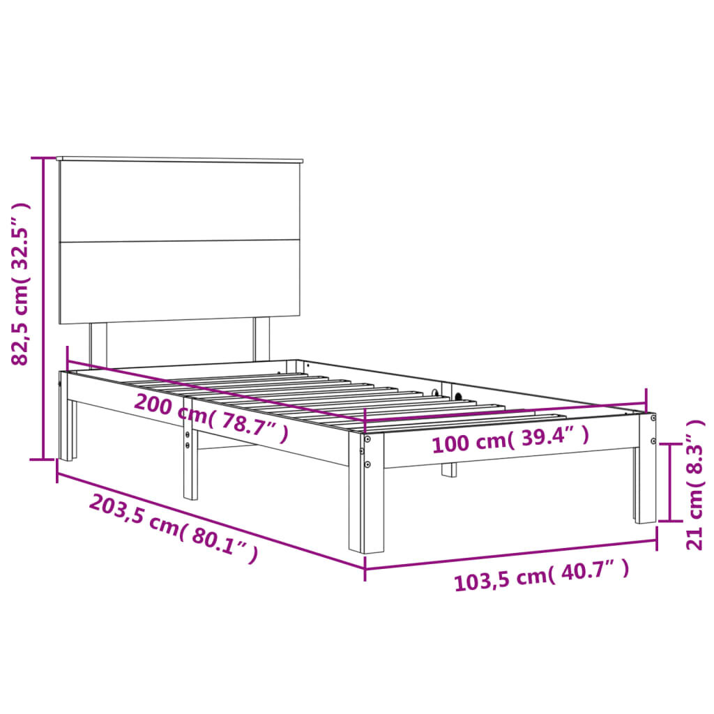 vidaXL Σκελετός Κρεβατιού Χωρίς Στρώμα Λευκό 100x200 εκ. Μασίφ Πεύκο