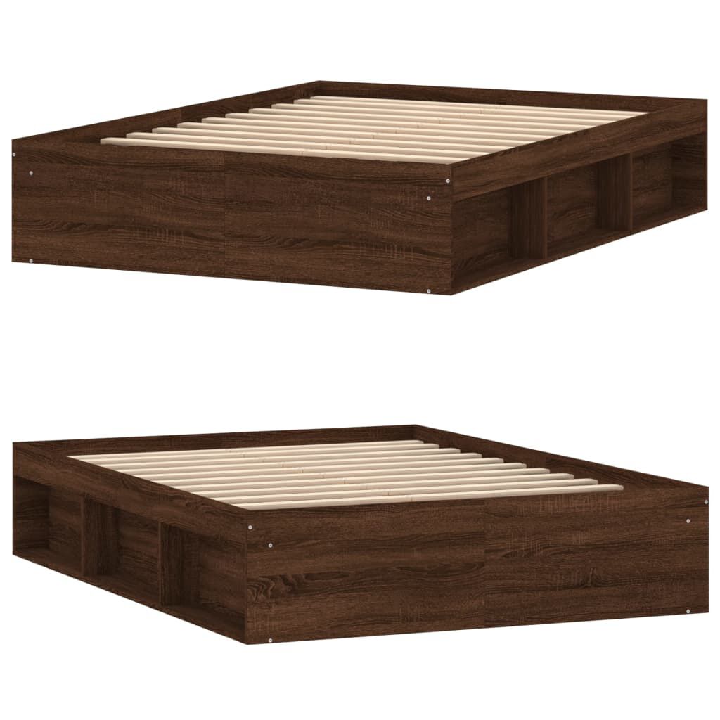 vidaXL Πλαίσιο Κρεβατιού Καφέ Δρυς 135x190 εκ. Double