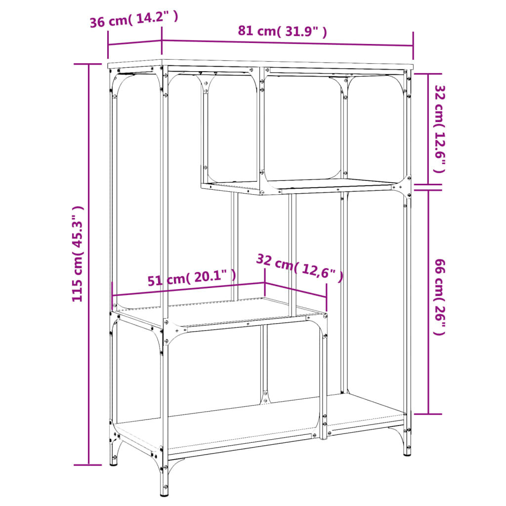vidaXL Βιβλιοθήκη Καφέ Δρυς 81 x 36 x 115 εκ. Επεξεργ. Ξύλο / Ατσάλι