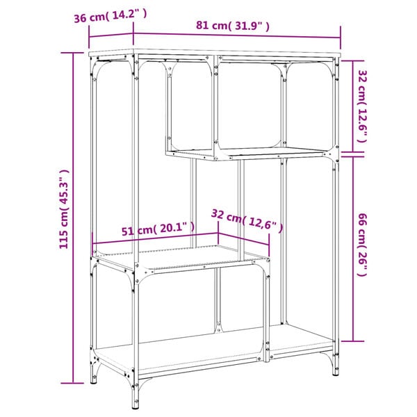vidaXL Βιβλιοθήκη Καφέ Δρυς 81 x 36 x 115 εκ. Επεξεργ. Ξύλο / Ατσάλι