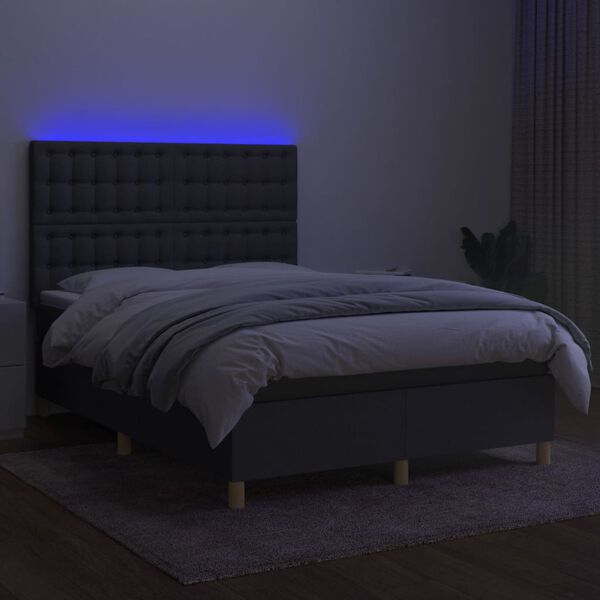 vidaXL &Kappa;&rho;&epsilon;&beta;ά&tau;&iota; Boxspring &mu;&epsilon; &Sigma;&tau;&rho;ώ&mu;&alpha; & LED &Sigma;&kappa;.&Gamma;&kappa;&rho;&iota; 140x190&epsilon;&kappa;. &Upsilon;&phi;&alpha;&sigma;&mu;ά&tau;&iota;&nu;&omicron;