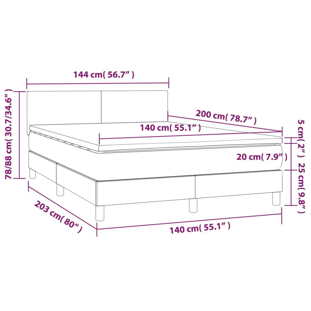 vidaXL Κρεβάτι Boxspring με Στρώμα & LED Αν.Γκρι 140x200 εκ Υφασμάτινο