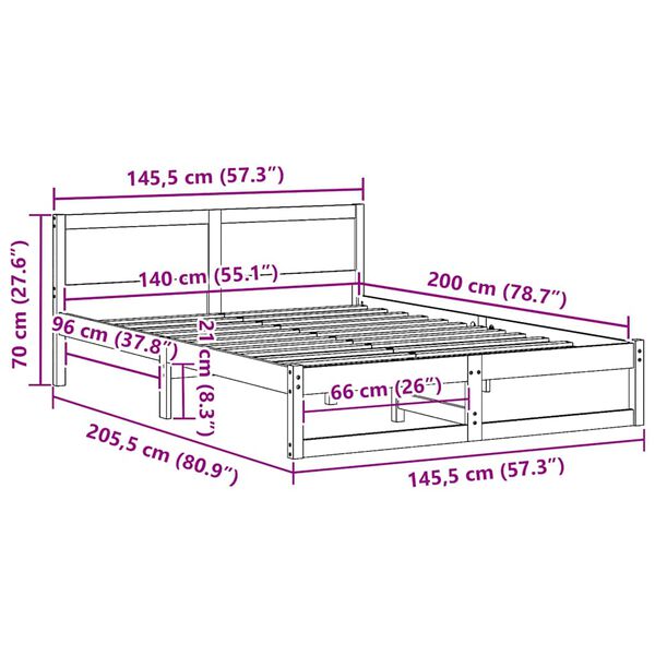 vidaXL Σκελετός Κρεβατιού Καφέ 140 x 200 cm Μασίφ ξύλο πεύκου