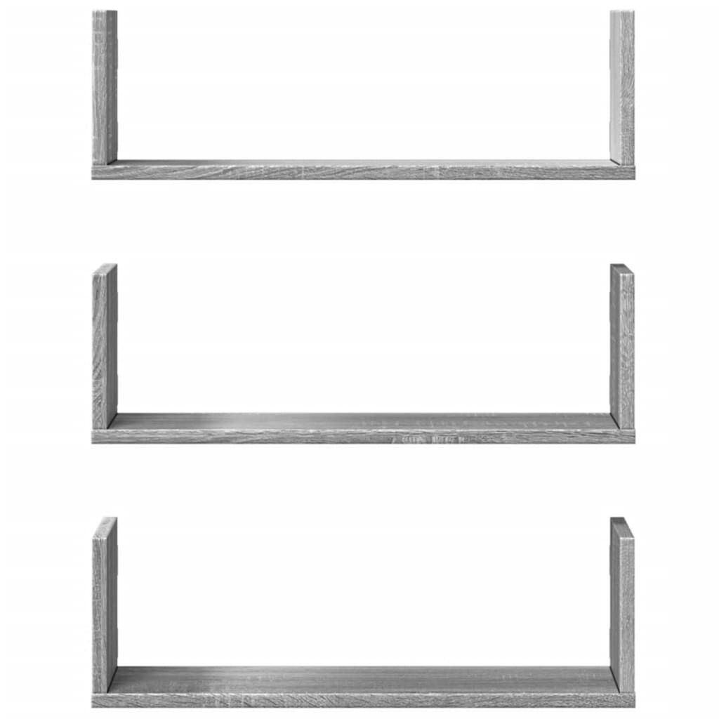vidaXL Ράφια Τοίχου 3 τεμ. Γκρι Sonoma 58x18x18 εκ. Επεξεργ. Ξύλο
