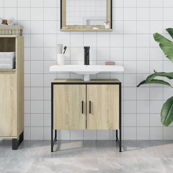 vidaXL Ντουλάπι Νιπτήρα Μπάνιου Sonoma Δρυς 60x33x60 εκ. Επεξ. Ξύλο