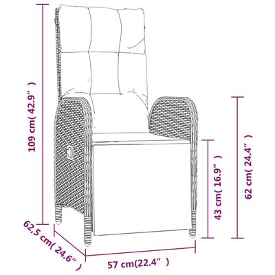 vidaXL Καρέκλες Ανακλινόμενες 2 Τεμ. με Τραπέζι Μαύρες Συνθετικό Ρατάν