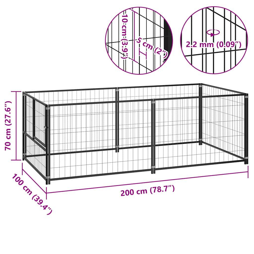 vidaXL Σπιτάκι Σκύλου Μαύρο 200 x 100 x 70 εκ. Ατσάλινο