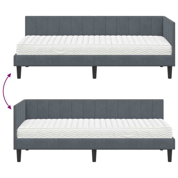 vidaXL Κρεβάτι Γωνίας με στρώμα Σκούρο γκρι 80 x 200 cm Βελούδο