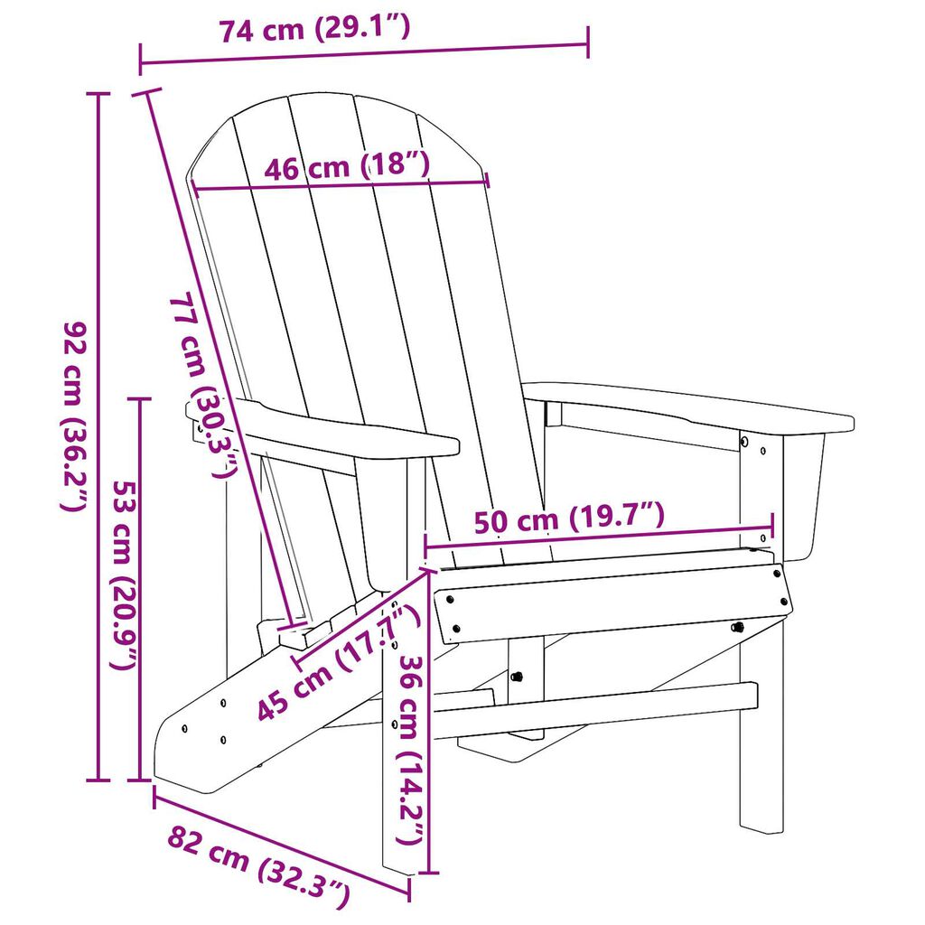 vidaXL Καρέκλες Adirondack 2 τμχ Ναυτική Μπλε 74x82x90 εκ. HDPE