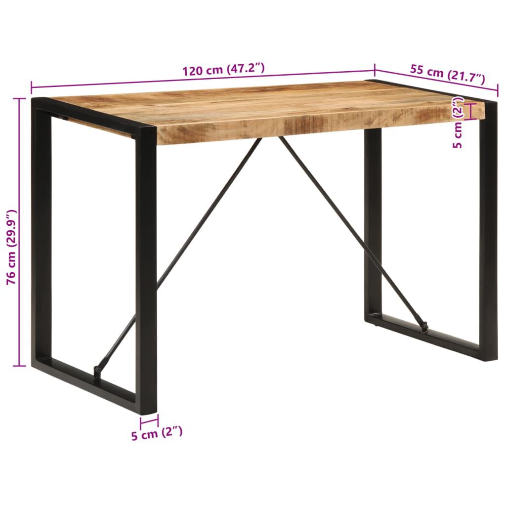 vidaXL Τραπεζαρία 120 x 55 x 76 εκ. από Μασίφ Ακατέργαστο Ξύλο Μάνγκο