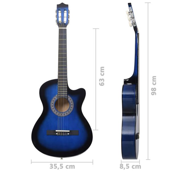 vidaXL Κιθάρα Western Classical Cutaway Σετ 12 Τεμ. 6 Χορδές Μπλε 38"