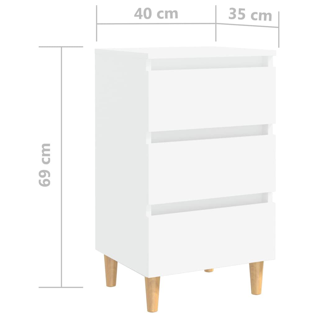 vidaXL Κομοδίνα 2 τεμ. Λευκά 40x35x69 εκ. με Μασίφ Ξύλινα Πόδια
