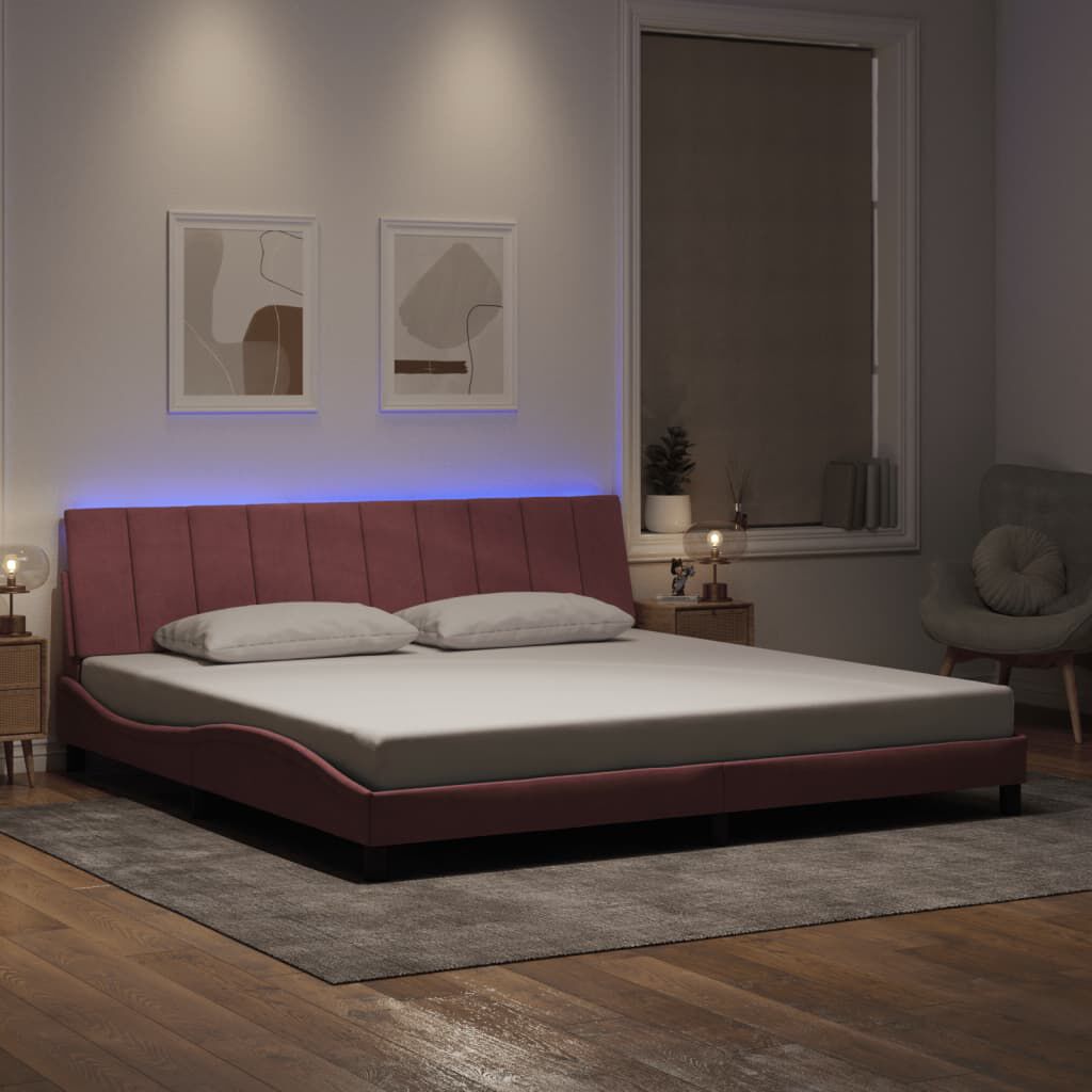 vidaXL Πλαίσιο Κρεβατιού με LED Ροζ 200x200 εκ. Βελούδινο