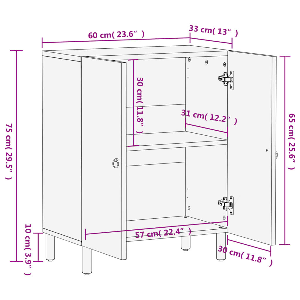 vidaXL Βοηθητικό Ντουλάπι 60 x 33 x 75 εκ. από Μασίφ Ξύλο Μάνγκο