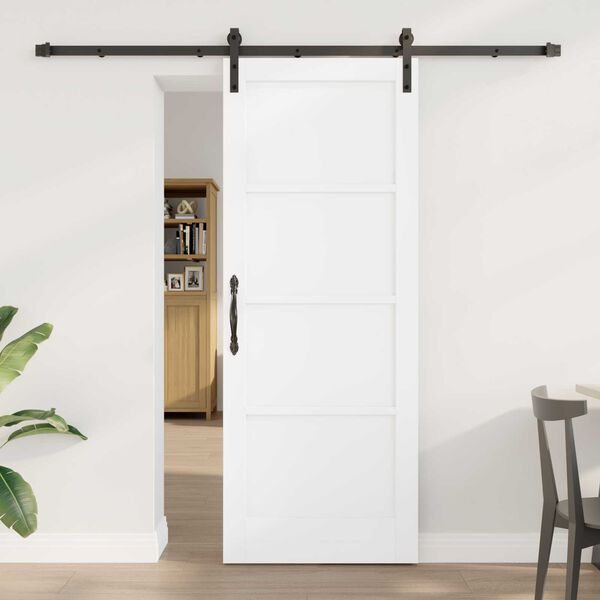 vidaXL Συρόμενη Πόρτα με Σετ Εξαρτημάτων Λευκή 78x202 εκ. Στερεό Ξύλο Πεύκου