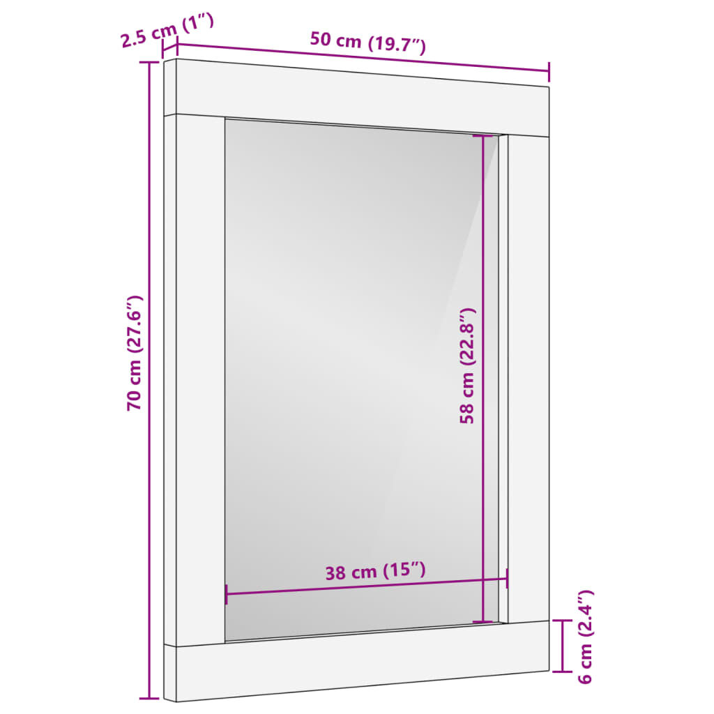 vidaXL Καθρέφτης Μπάνιου 50x70x2,5 εκ. από Μασίφ Ξύλο Μάνγκο/Γυαλί