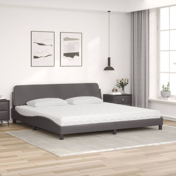vidaXL Κρεβάτι με Στρώμα Γκρι 200x200 εκ. Συνθετικό Δέρμα