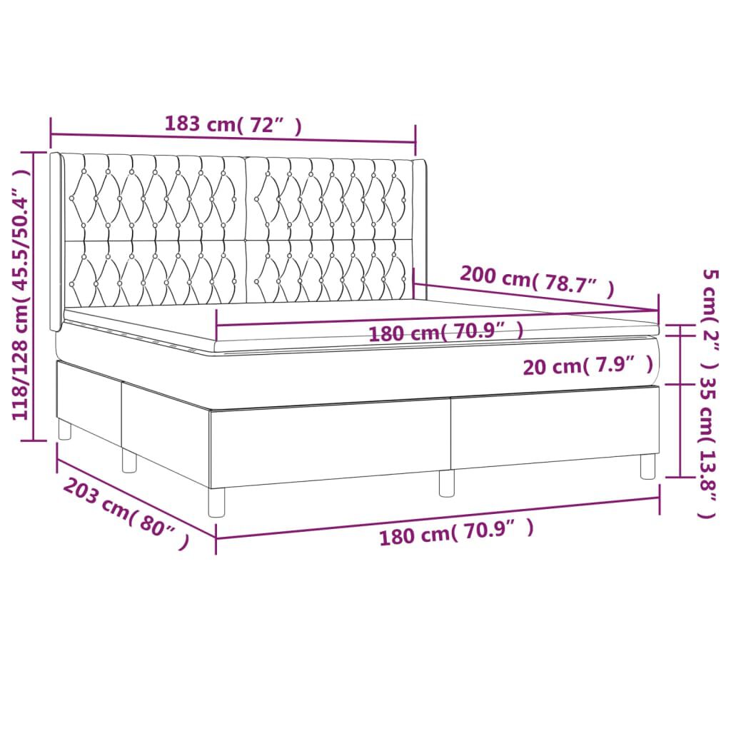 vidaXL Κρεβάτι Boxspring με Στρώμα Ροζ 180x200 εκ. Βελούδινο