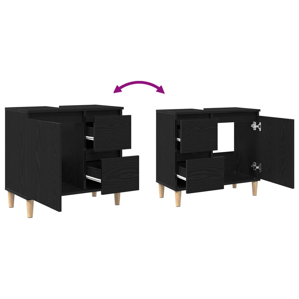 vidaXL Ντουλάπι νεροχύτη Μαύρη Δρυς 65x33x60 εκ Επεξεργασμένο ξύλο