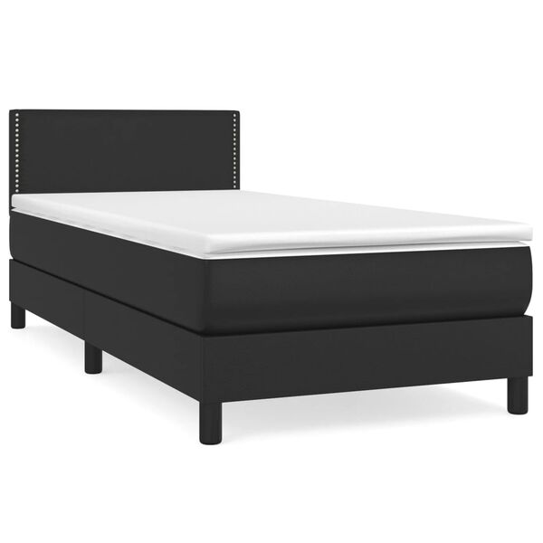 vidaXL Κρεβάτι Boxspring με Στρώμα Μαύρο 90x200εκ. από Συνθετικό Δέρμα