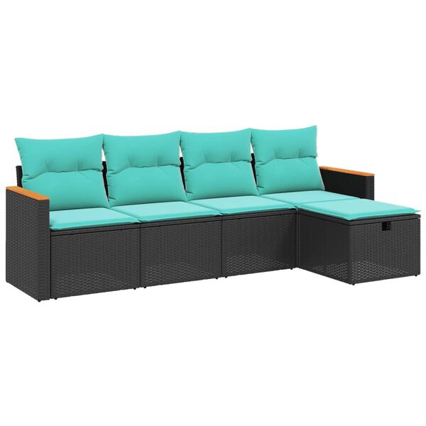 vidaXL Σετ Καναπέ Κήπου 5 Τεμαχίων Μαύρο Συνθετικό Ρατάν με Μαξιλάρια