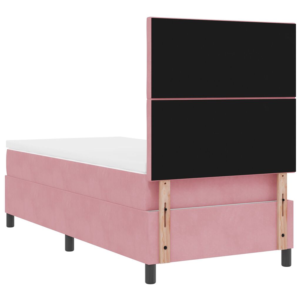 vidaXL Κρεβάτι Box Spring με Στρώμα & LED Ροζ 90x190 εκ. Βελούδου