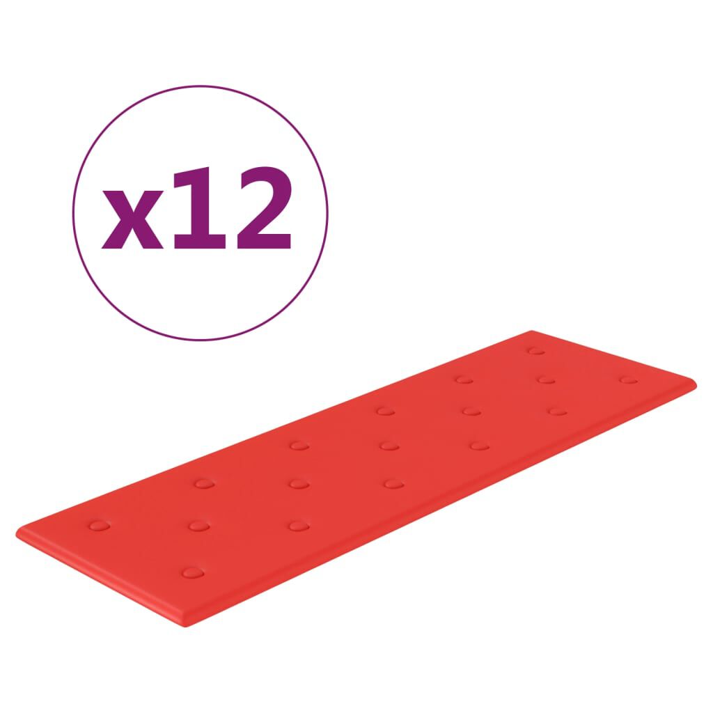 vidaXL Πάνελ Τοίχου 12 τεμ. Κόκκινα 90 x 30 εκ. 3,24 μ² Συνθ. Δέρμα