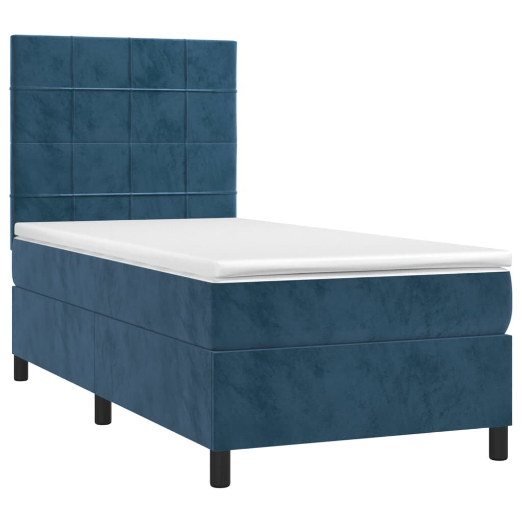 vidaXL Κρεβάτι Boxspring με Στρώμα & LED Σκ. Μπλε 80x200 εκ. Βελούδινο