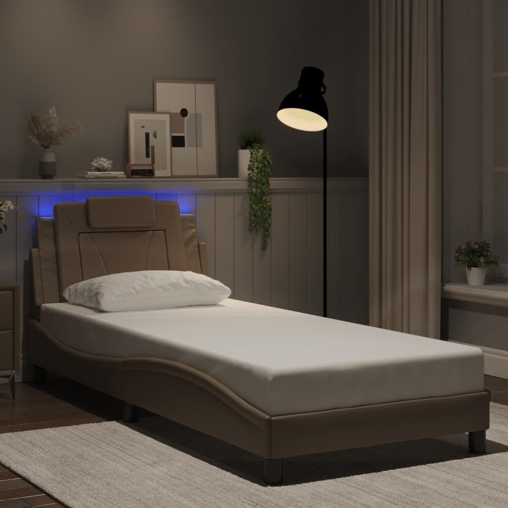 vidaXL Πλαίσιο Κρεβατιού με LED Καπουτσίνο 80x200 εκ. Συνθετικό Δέρμα