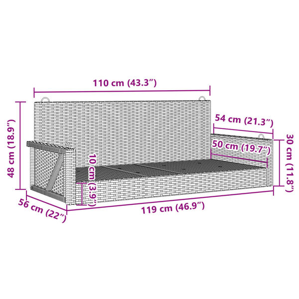 vidaXL Παγκάκι Κούνια Μπεζ 119x56x48 εκ. από Συνθετικό Ρατάν