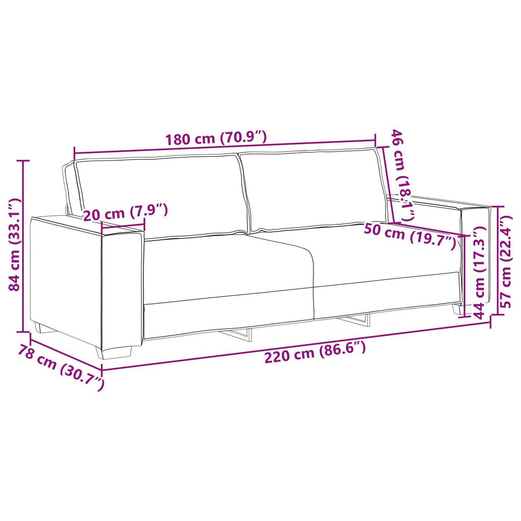 vidaXL Σετ Καναπέ με μαξιλάρι 3 pcs Καφέ 220 x 78 x 84 εκ. ύφασμα