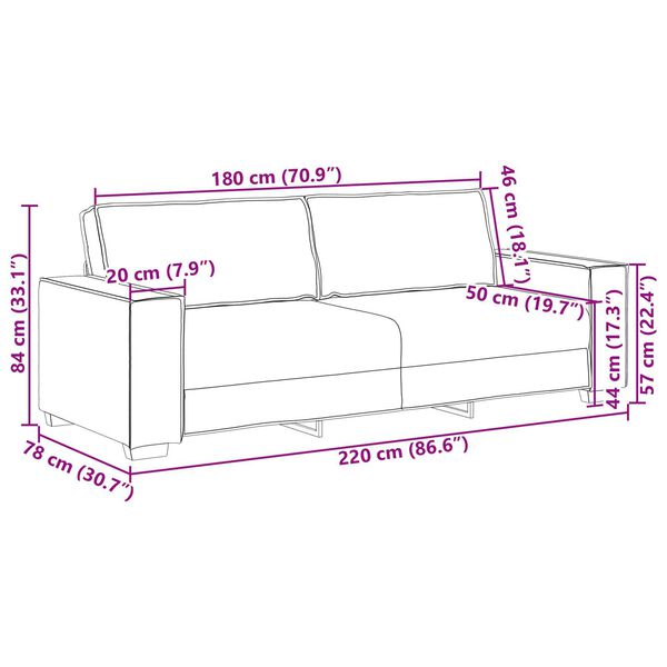 vidaXL Σετ Καναπέ με μαξιλάρι 3 pcs Καφέ 220 x 78 x 84 εκ. ύφασμα